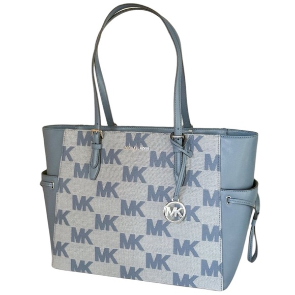 Michael Kors Gilly Large Drawstring Tote Shoulder Bag MK Graphic Logo Denim NWT - Picture 3 of 9